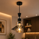 Lustre Fer Forgé Noir avec Verre Transparent et Structure Géométrique – Image 3