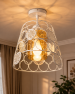 Lustre Fer Forgé Blanc – Design Circulaire et Floral – Image 3
