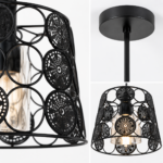 Lustre Fer Forgé Noir à Motifs Décoratifs Circulaires – Image 2