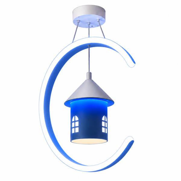 Lustre LED Enfant – Modèle Lune Bleu