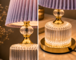 2 Pièces Veilleuse Classique à Abat-Jour Lavande Plissé – 3 Modes d’Éclairage – Image 2