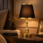 2 Pièces Veilleuse Classique à Abat-Jour Noir et Finitions Dorées – Image 3