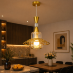 Lustre Fer Forgé Doré avec Verre Transparent – Image 3