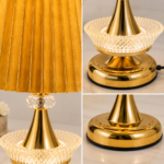 2 PIÈCES Veilleuse Classique à Abat-Jour Doré Plissé – 3 Modes d’Éclairage – Image 2