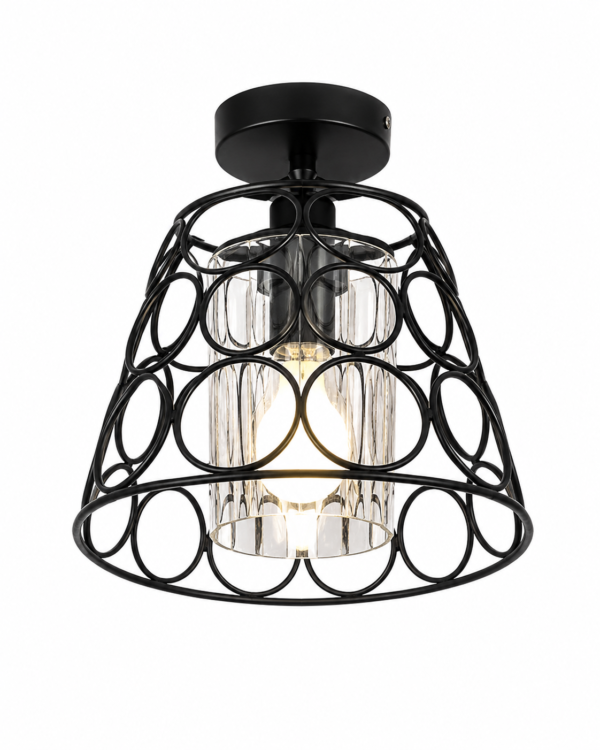 Lustre Suspendu en Fer Forgé Noir – Design Circulaire