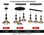Lustre Fer Forgé Noir avec Verre Transparent et Structure Géométrique – Image 5