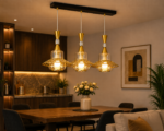 Lustre Fer Forgé Doré avec Verre Transparent – Image 5