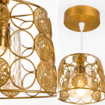 Lustre Fer Forgé Doré à Motifs Circulaires – Image 2