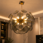 Lustre Moderne LED Doré à Disques en Verre Fumé – Image 8