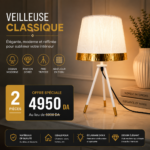 2 Pièces Veilleuse Classique Tripode à Abat-Jour Blanc et Finition Dorée – Image 5