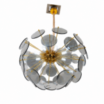 Lustre Moderne LED Doré à Disques en Verre Fumé