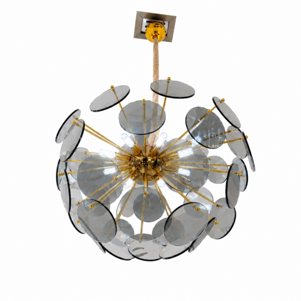 Lustre Moderne LED Doré à Disques en Verre Fumé