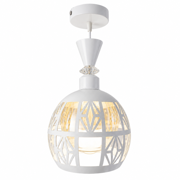 Lustre Fer Forgé Blanc – Modèle Géométrique Diamant