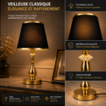 2 Pièces Veilleuse Classique à Abat-Jour Noir et Finitions Dorées – Image 4