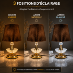 2 Pièces Veilleuse Classique à Abat-Jour Marron Plissé – 3 Modes d’Éclairage – Image 4
