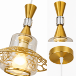 Lustre Fer Forgé Doré avec Verre Transparent – Image 2