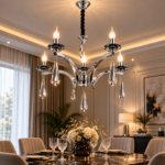 Lustre Classique 6 Bras – Chrome & Cristal – Image 3