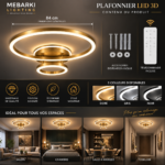 Plafonnier LED 2 CERCLES DORÉ – Image 6