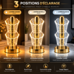 Veilleuse LED Rechargeable Double Éclairage – Design Doré – Image 3