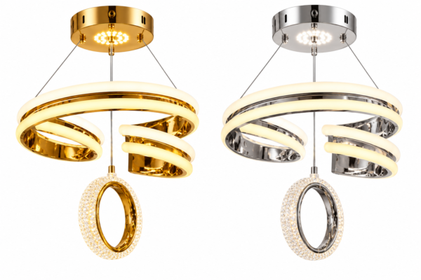 Lustre LED Anneaux – Doré & Argenté