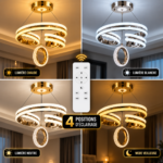 Lustre LED Anneaux – Doré & Argenté – Image 4