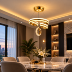 Lustre LED Anneaux – Doré & Argenté – Image 3